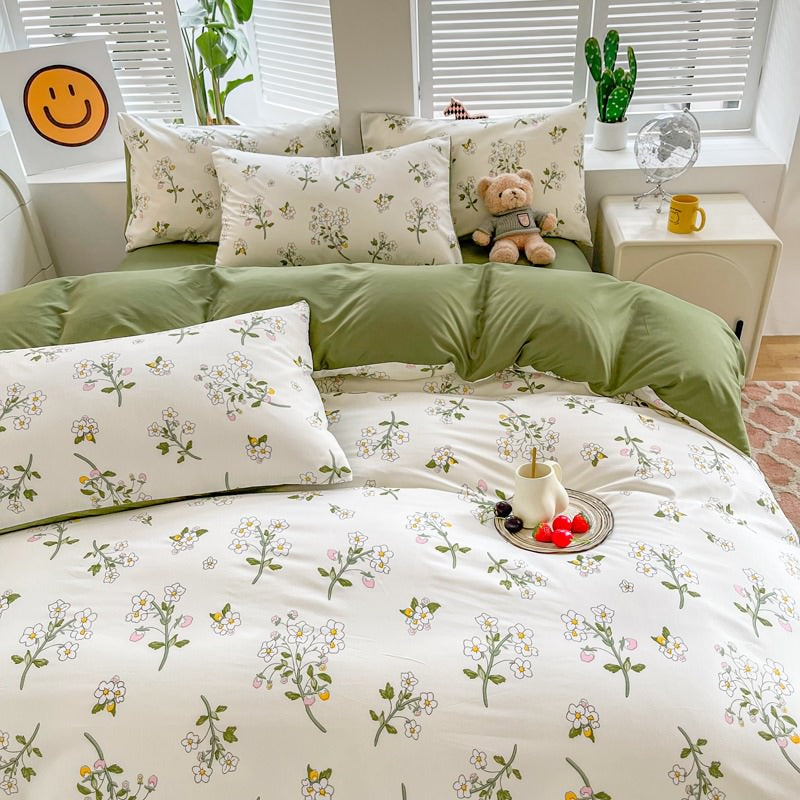 YOUMIKA  - Sage Green Wildflowers Bedding Set