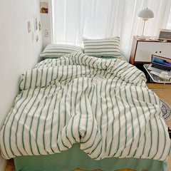 YOUMIKA  - Minimalist Green Striped Sage Bedding Set