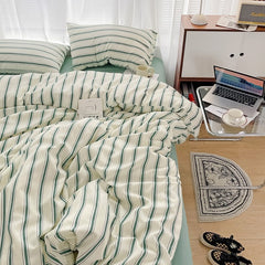 YOUMIKA  - Minimalist Green Striped Sage Bedding Set