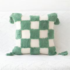 YOUMIKA  -  Sage Green Checkered Tufted Cushion Cover