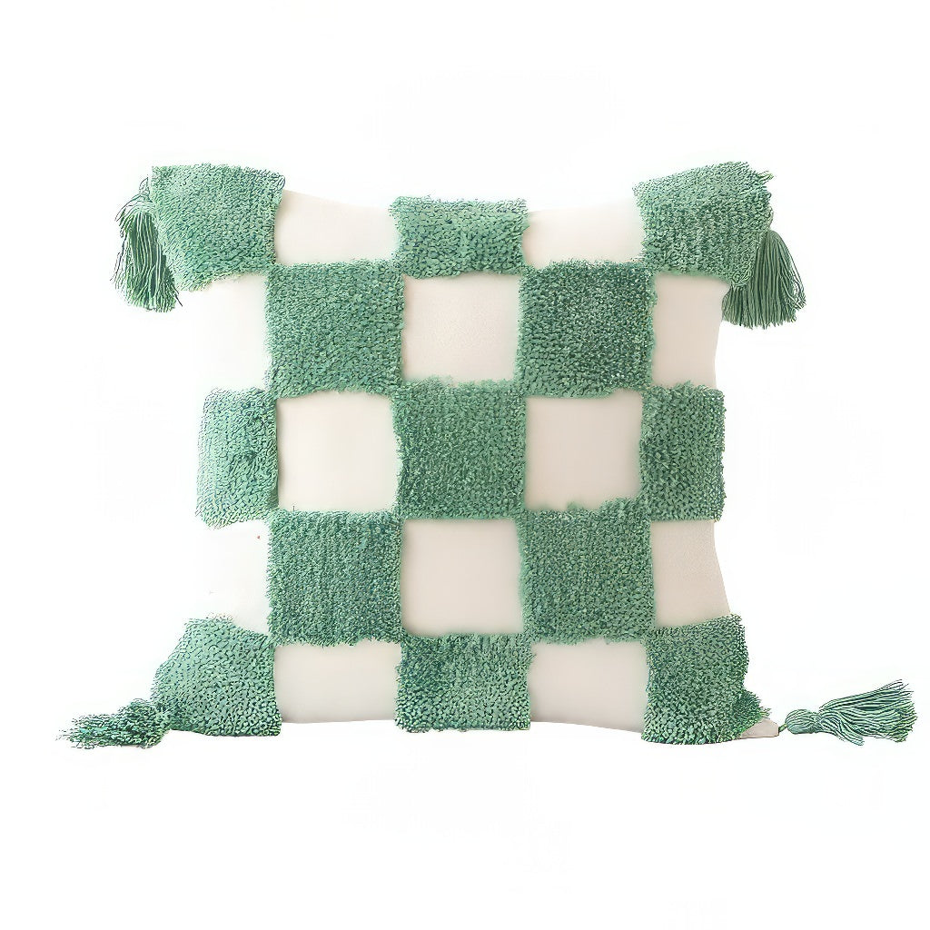 YOUMIKA  -  Sage Green Checkered Tufted Cushion Cover