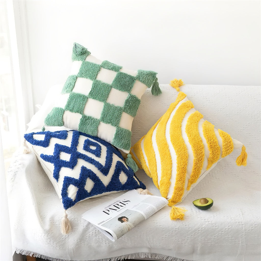 YOUMIKA  -  Sage Green Checkered Tufted Cushion Cover