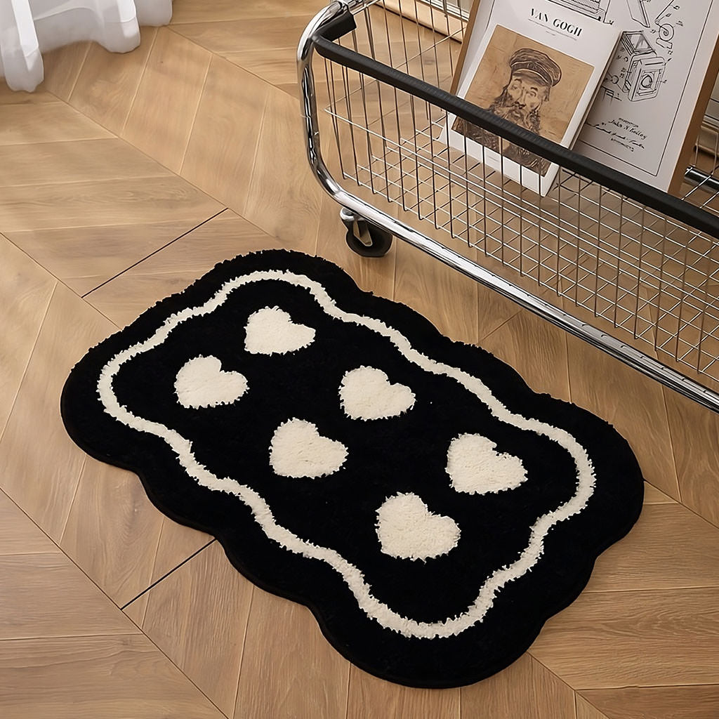 YOUMIKA  -  Six Hearts Black & White Tufted Rug