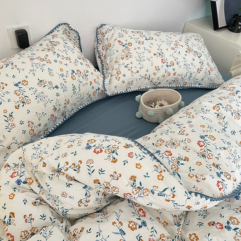 YOUMIKA  - Stitched Edge Blue Wildflowers Bedding Set