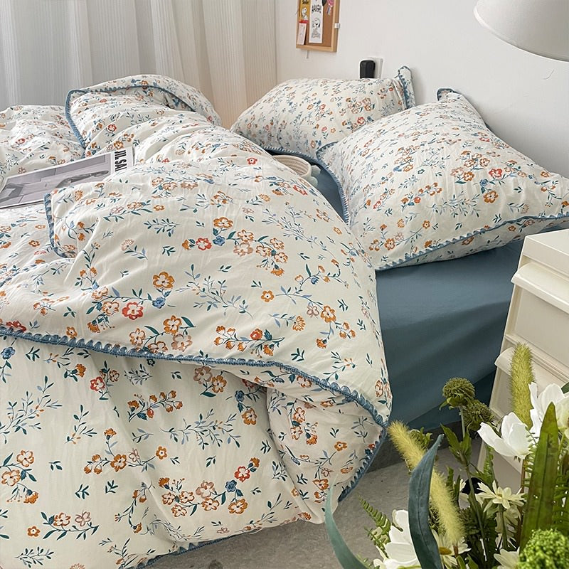 YOUMIKA  - Stitched Edge Blue Wildflowers Bedding Set