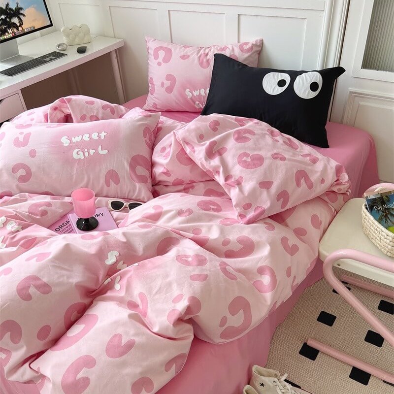 YOUMIKA  - Sweet Girl Pink Leopard Print Bedding Set