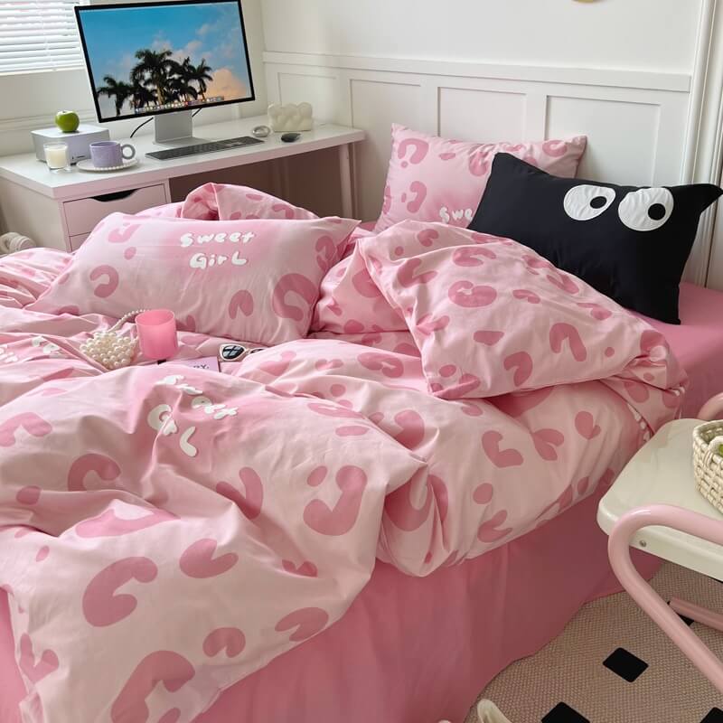 YOUMIKA  - Sweet Girl Pink Leopard Print Bedding Set