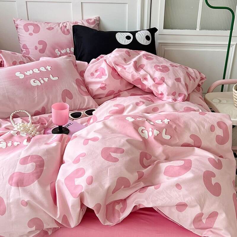 YOUMIKA  - Sweet Girl Pink Leopard Print Bedding Set