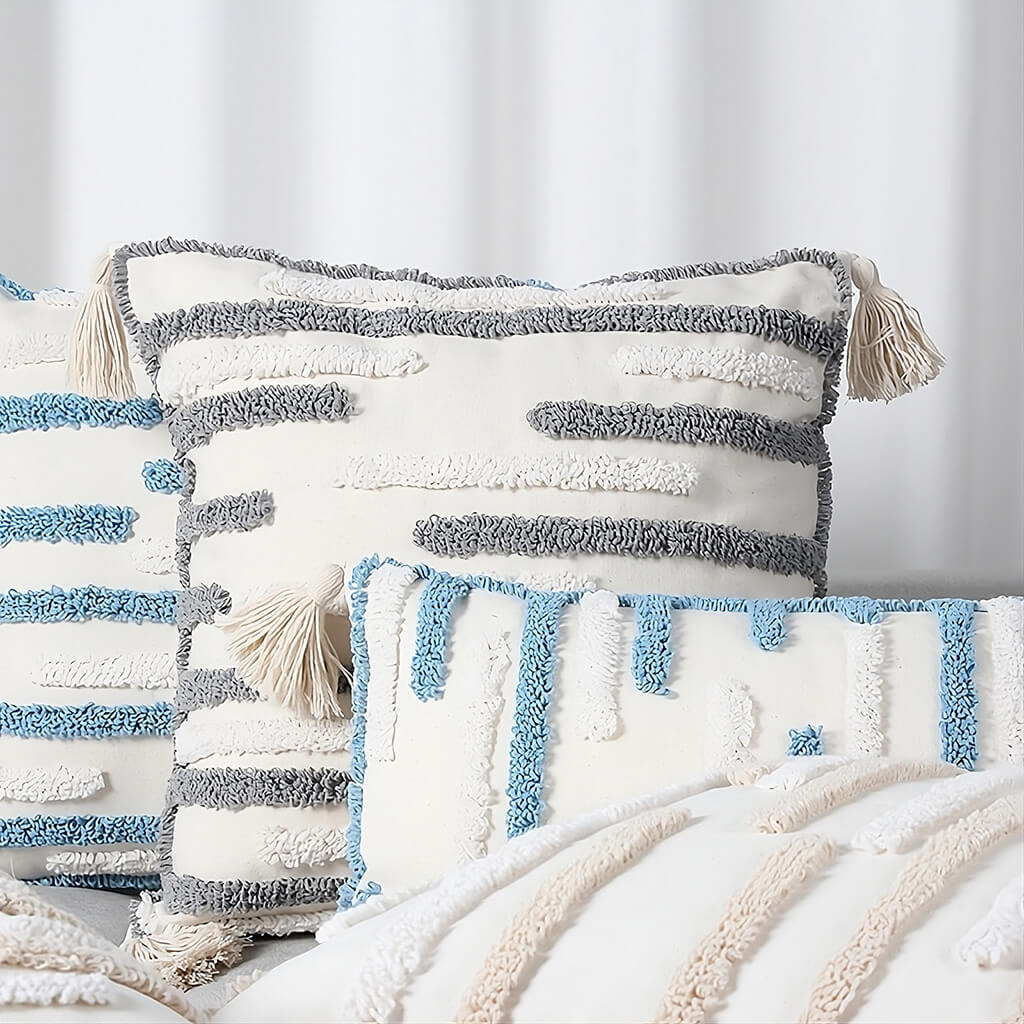 YOUMIKA  -  Textured Tufted Stripe Throw Pillow Cover