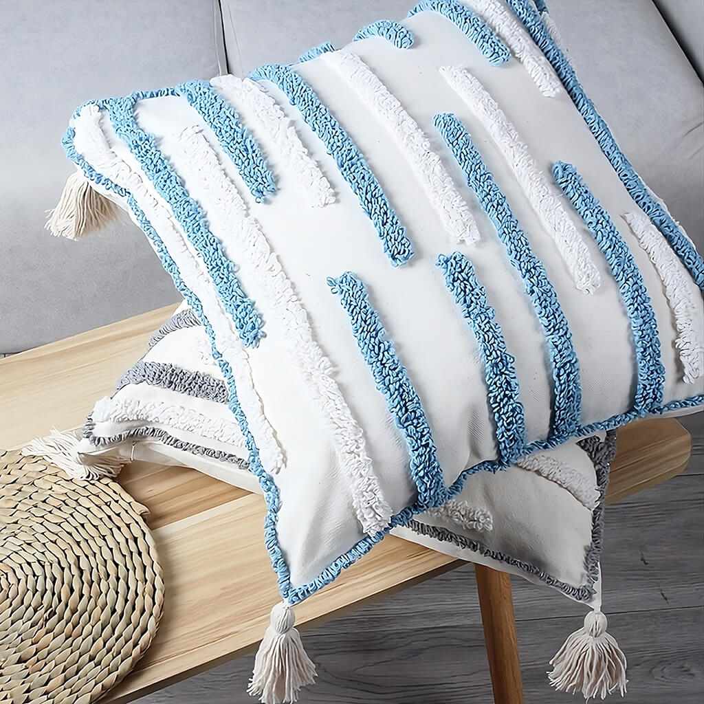 YOUMIKA  -  Textured Tufted Stripe Throw Pillow Cover