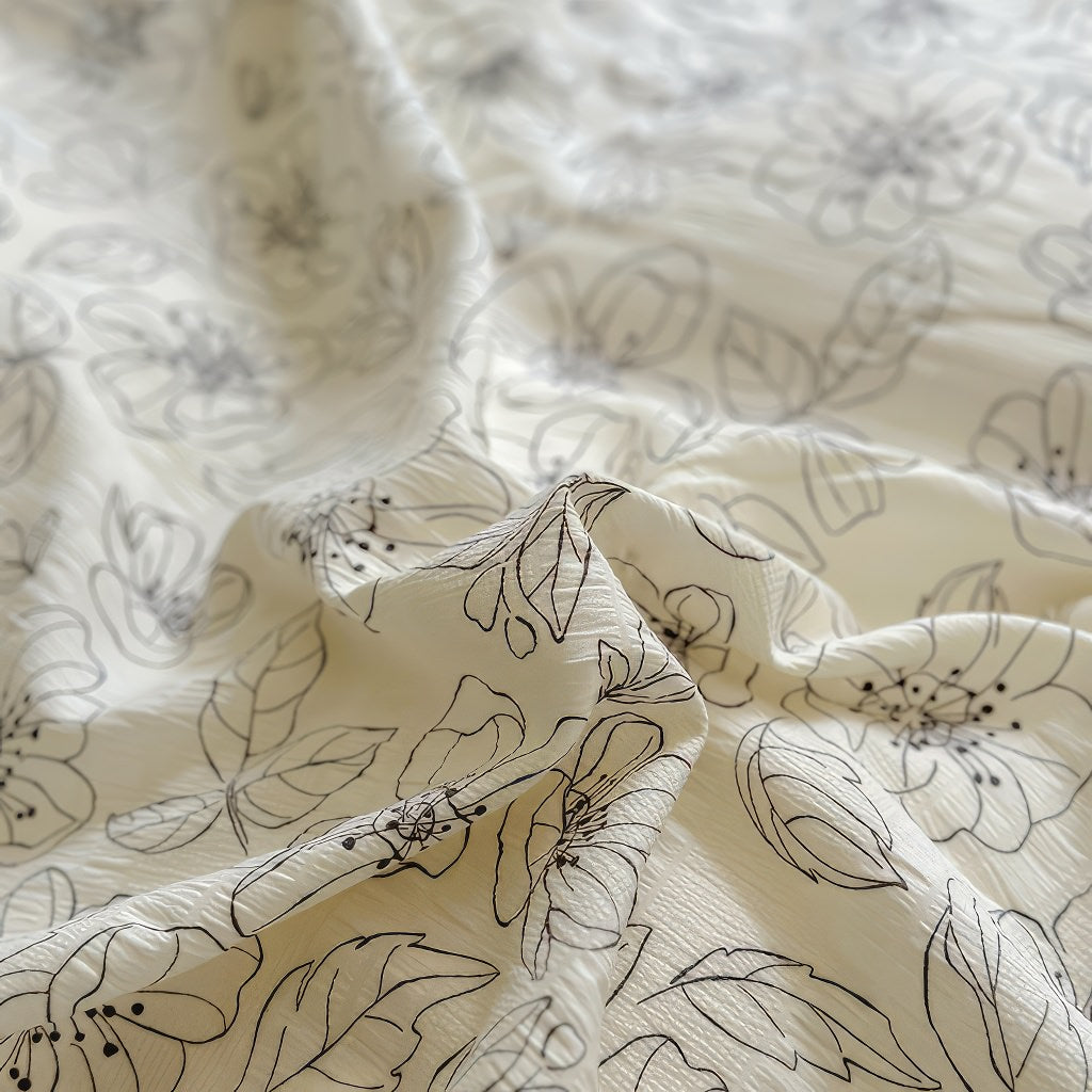 YOUMIKA  -  Thin Outline Floral Print Brown Shaded Bedding Set