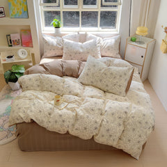 YOUMIKA  -  Thin Outline Floral Print Brown Shaded Bedding Set