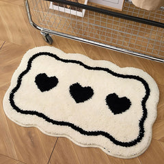 YOUMIKA  -  Three Hearts Black & White Tufted Rug