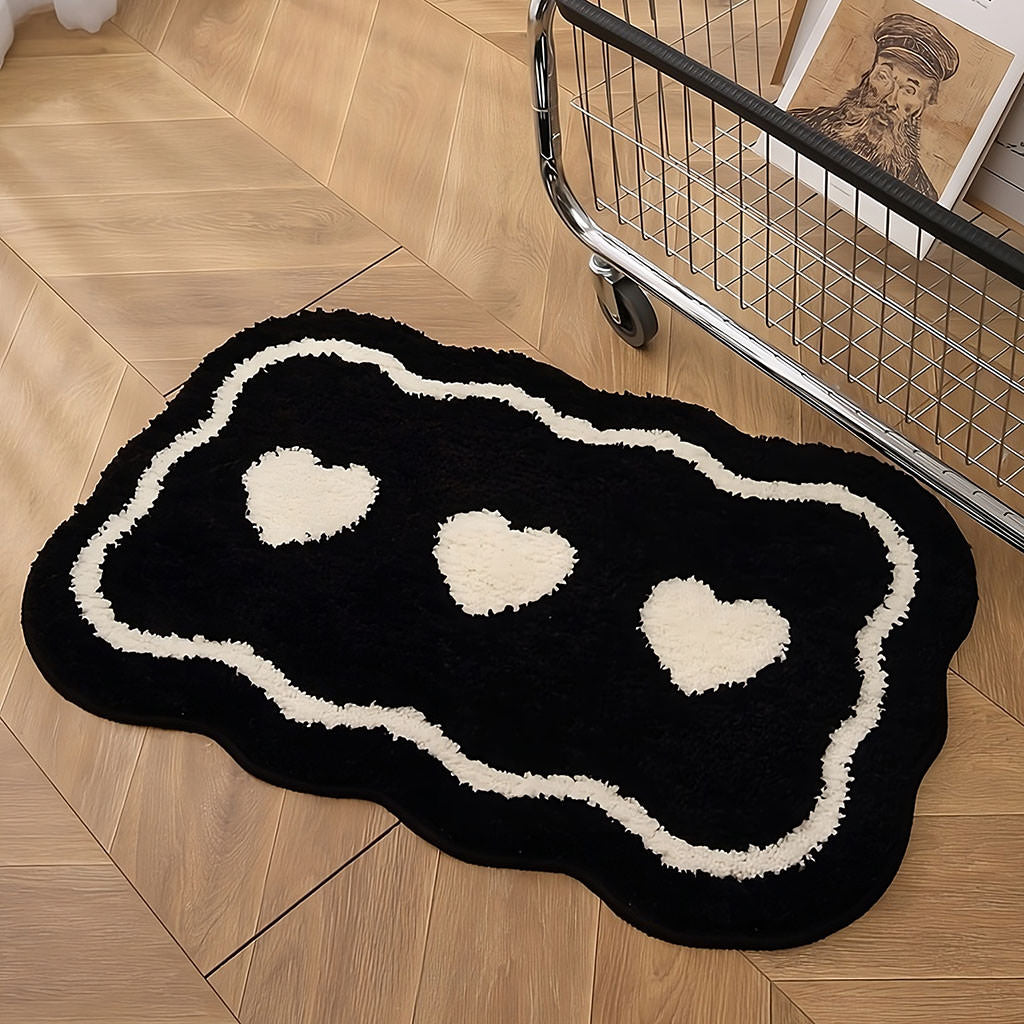 YOUMIKA  -  Three Hearts Black & White Tufted Rug