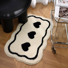 YOUMIKA  -  Three Hearts Black & White Tufted Rug