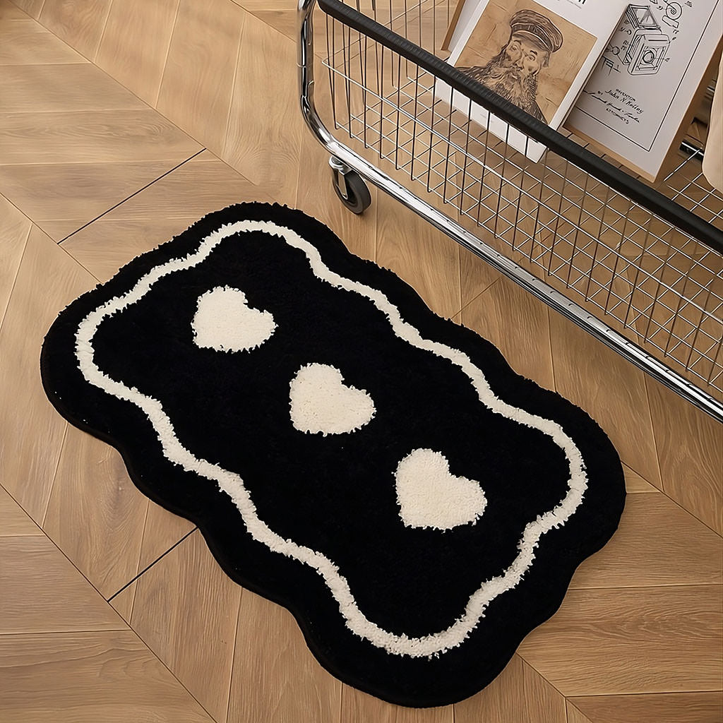 YOUMIKA  -  Three Hearts Black & White Tufted Rug