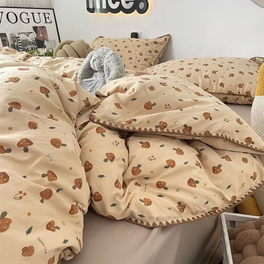 YOUMIKA  -  Vintage Forest Mushrooms Fall Bedding Set