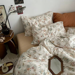 YOUMIKA  - Vintage Pale Flowers Print Cotton Bedding Set