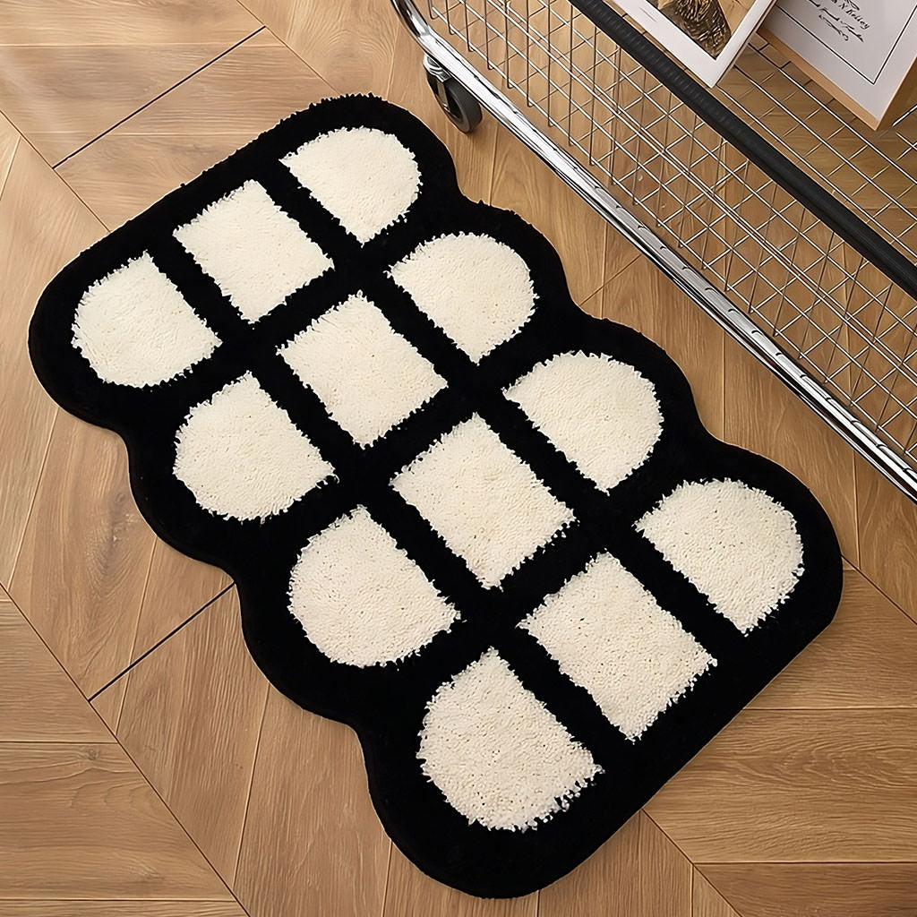 YOUMIKA  -  Waffle Lattice Black & White Tufted Rug