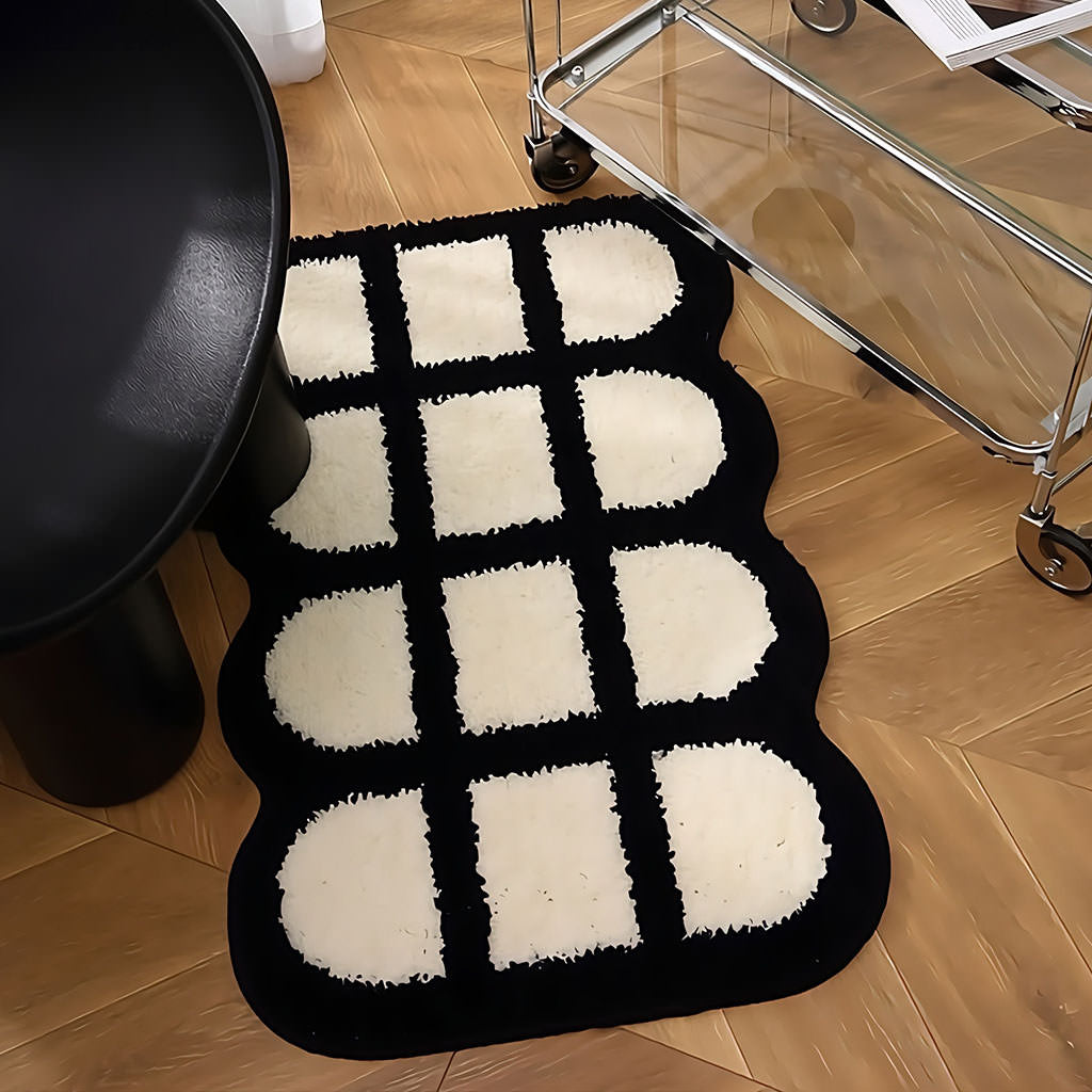 YOUMIKA  -  Waffle Lattice Black & White Tufted Rug