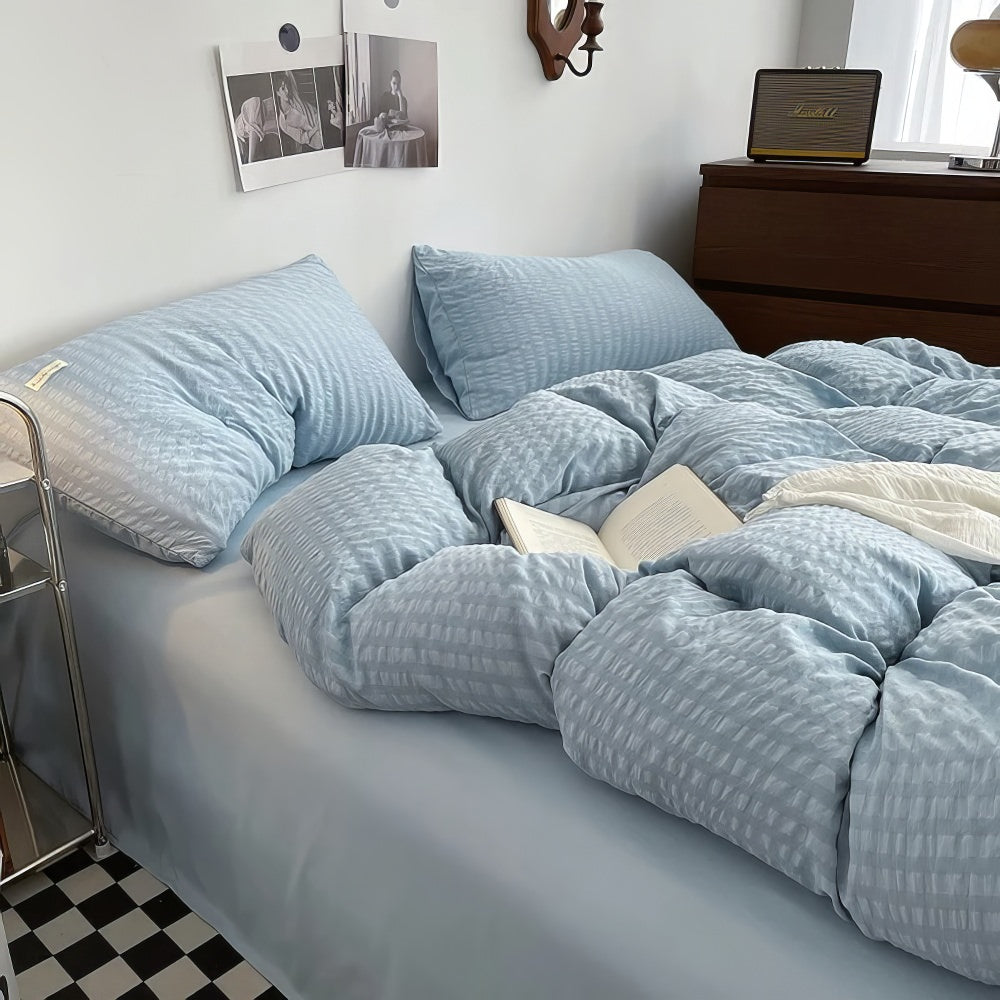 YOUMIKA  - Waffle Striped Duvet Cover Bedding Set