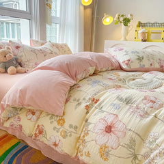 YOUMIKA  - Watercolor Flowers Print Textured Bedding Set