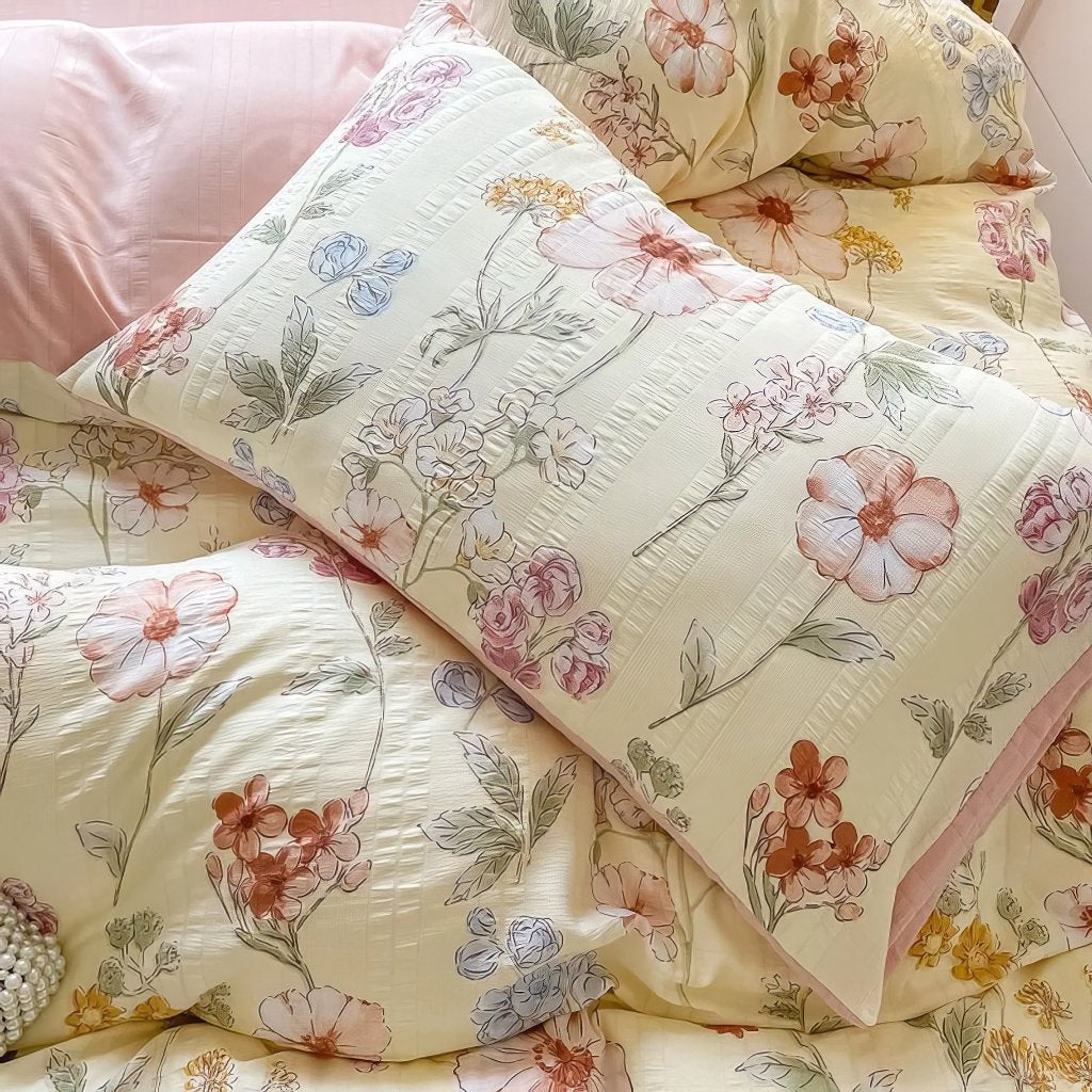 YOUMIKA  - Watercolor Flowers Print Textured Bedding Set