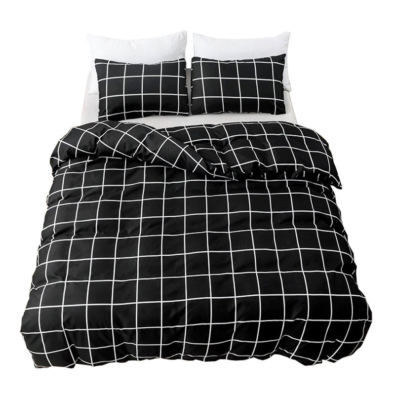 YOUMIKA  - White on Black Grid Bedding Set