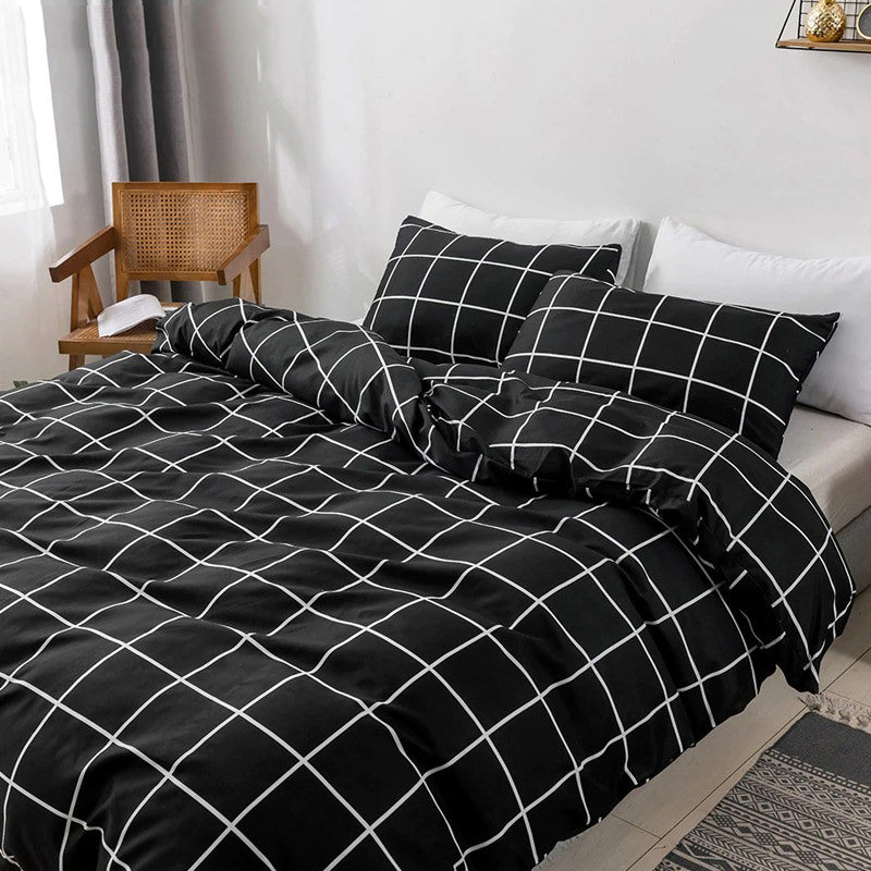 YOUMIKA  - White on Black Grid Bedding Set